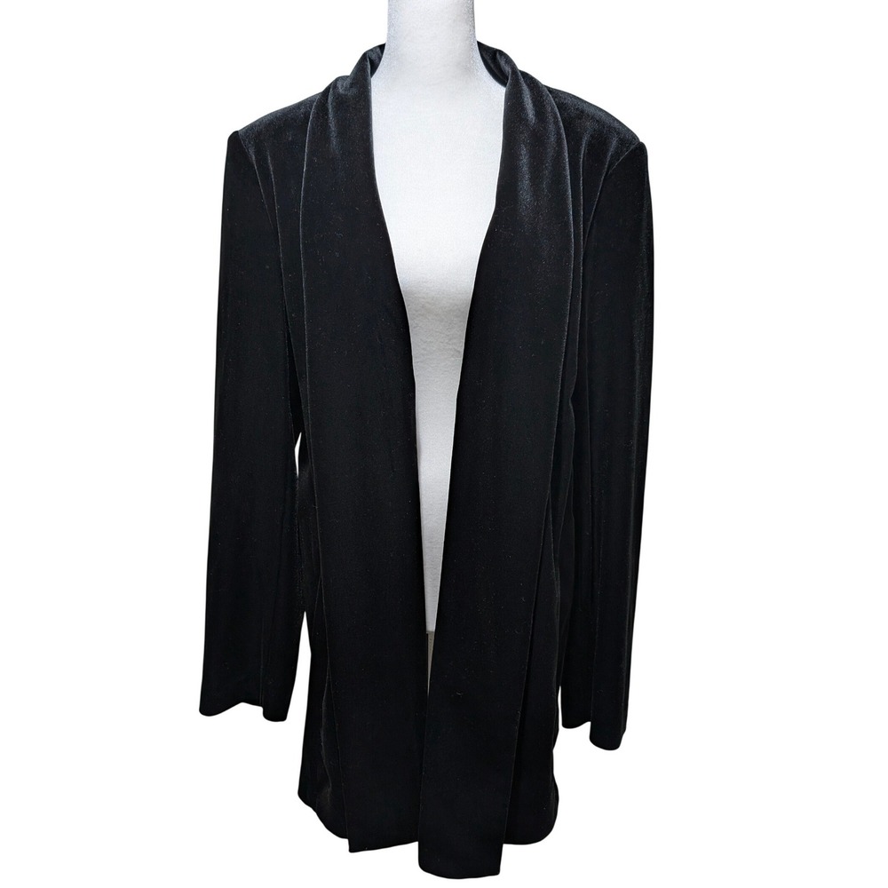 Calvin Klein Black Velvet Open Front Shawl Collar Blazer Jacket XL Gothic Glam